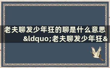 老夫聊发少年狂的聊是什么意思 “老夫聊发少年狂”中聊发到底是什么意